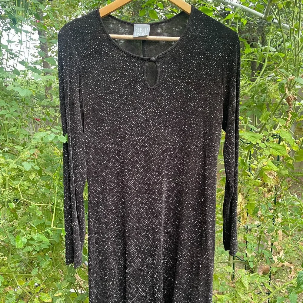 90s Rabbit Rabbit Rabbit Designs Black Sparkle Longsleeve Slinky Mini Dress - Picture 3 of 6